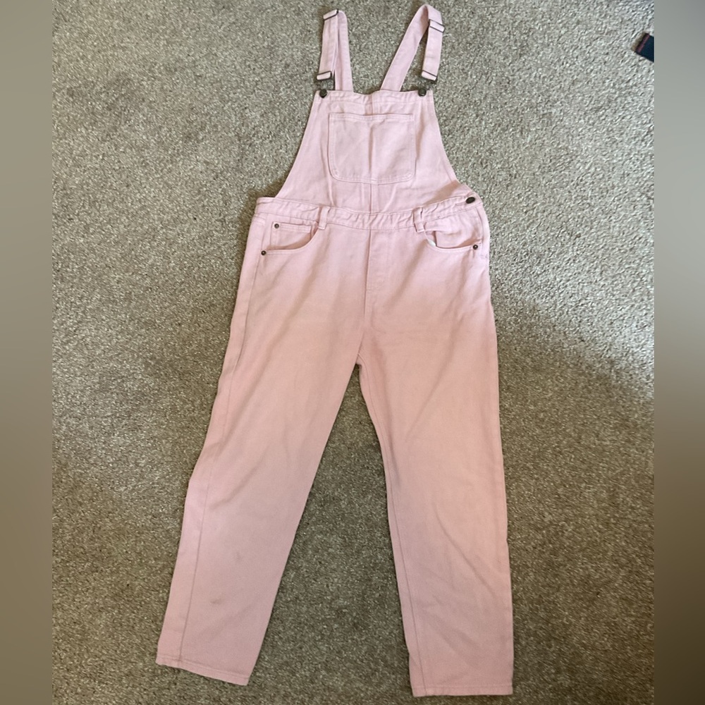 Pink denim overalls